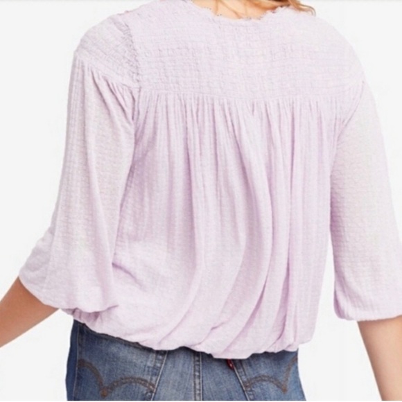 Free People Begonia Embroidered Smocked linen blend Blouse size Medium - Picture 2 of 9